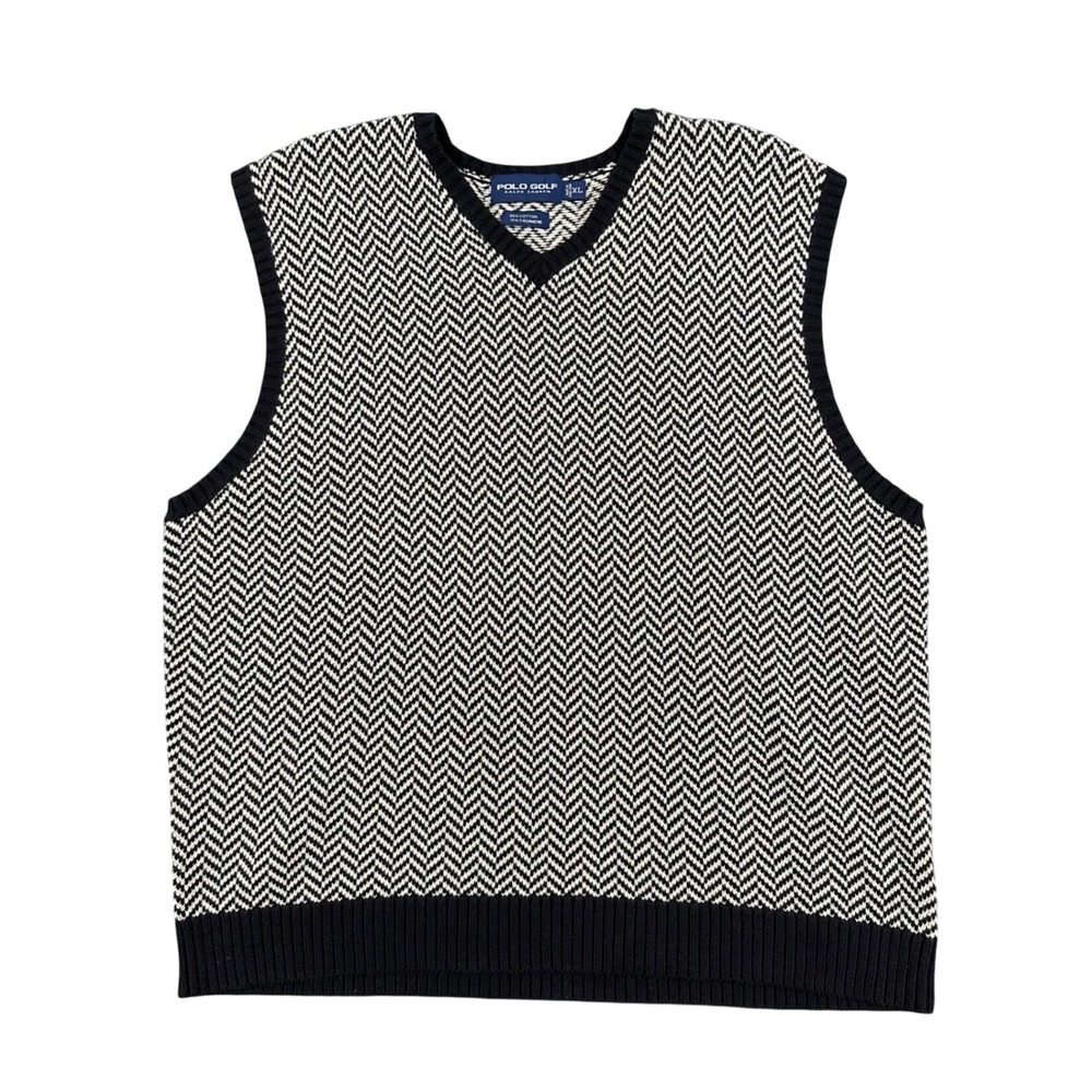 Vintage Polo Golf Ralph Lauren Sweater Vest Mens XL Herringbone Cashmere Blend